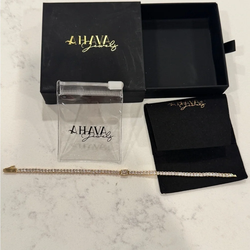 NEW Ahava Jewels CZ Gold Plated Tennis Bracelet